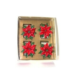 Target Home Poinsettia Napkin Rings Boxed 2002 Ceramic Christmas Set of …